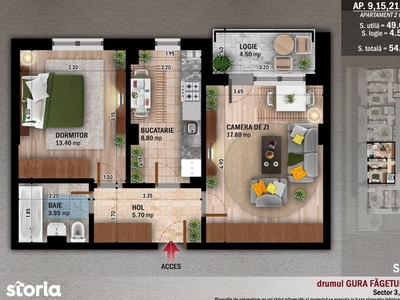 Apartament de 2 camere, decomandat, 50 mp., zona Marasti.