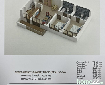 Apartament 3 nou camere lux 5 min metrou Mihai Bravu
