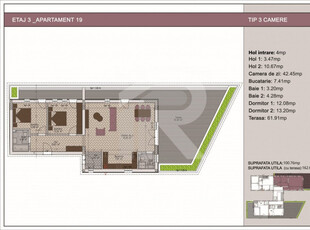 3 camere bloc nou cu tereasa de 24mp