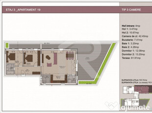 3 camere bloc nou cu tereasa de 24mp, zona Nerva Traian, met