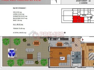 Apartament 2 camere Popesti Leordeni, apartament cu terasa de 76 mp