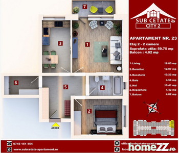 Apartament cu 2 camere decomandat 60 mp +balcon