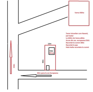 Teren intravilan, cu hala de 80mp, racodata la 380kv, Tir, Vama Albita
