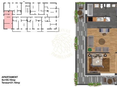 Apartament Ultrafinisat 55 mp-terasa 21 mp-etaj 3-Zona Lucian Blaga