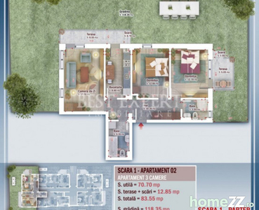 Ideal familie Apartament 3 Camere cu gradina si Parcare Bonu