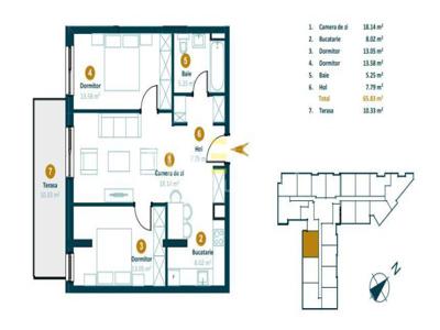 Apartament 3 camere, 66mp, semifinisat, bl. nou parcare, Intre Lacuri