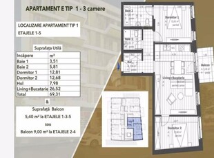 Apartament 3 camere in zona SEMICENTRALA