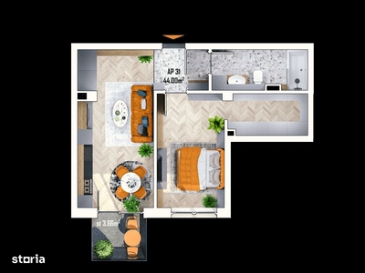 Apartament 2 camere finisat la cheie de la 78.000 euro - Orhideea