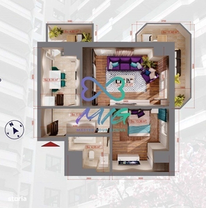 Apartament 2 camere decomandate, 46 mp, etaj intermediar, zona Vivo