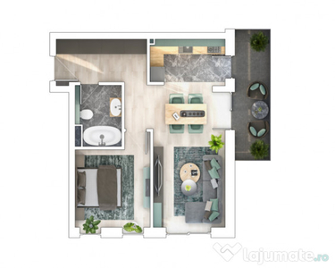 Apartament de 2 camere, 46 mp, terasa de 7 mp, Bulevardul Mu