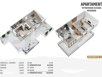 Penthouse 94mp utili, terasa, 61mp, Centura