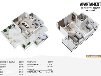 Penthouse ultrafinisat, 79 mp, terasa, 58mp