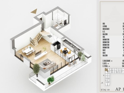 Duplex, 5 camere, etaj 10 si 11, an 2025 | incalzire in pardoseala (ID: 130 A)