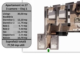 Apartament 3 camere, zona Tractorul, stadiu constructie