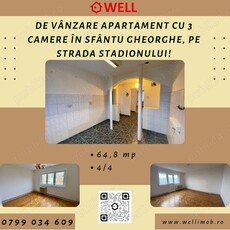 De vânzare apartament cu 3 camere în Sfântu Gheorghe, pe strada Stadionului!