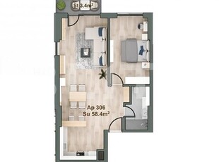 Apartament 2 camere, 58mp, etaj intermediar, bloc Premium, zona Iulius Mall