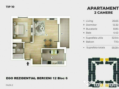 2 camere decomandate + debara si terasa, ansamblu INEDIT ...