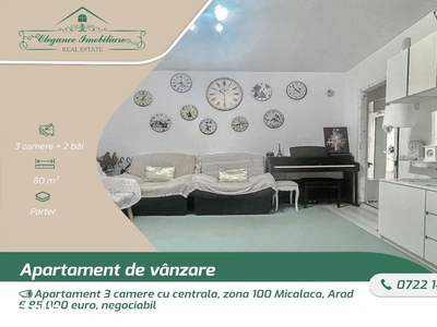 Apartament 3 camere cu centrala, zona 100 Micalaca, Arad