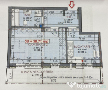 Apartament de 1 camera, 38,71 mp, terasa, Zona Urusagului