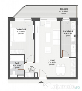 Apartament de 2 camere,55mp,Balcon 10mp,etaj intermediar,zon