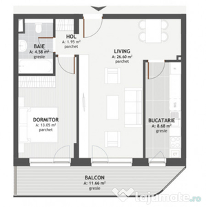 Apartament de 2 camere,55mp,balcon 11mp,etaj intermediar,zon