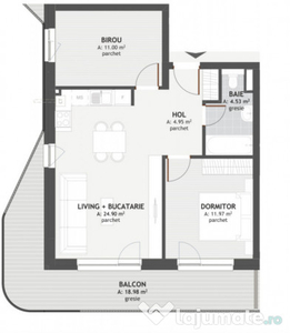 Apartament de 3 camere,57mp,terasa 19mp,etaj intermediar,zon