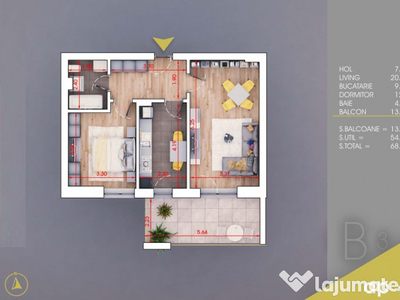 Theodor Pallady - Apartament 2 camere 68 mp COMISION 0%