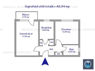 Apartament 2 camere de vanzare, zona Vest, 48.94 mp