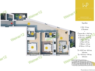 Apartament 3 camere Etaj 5 Complex Weiner2 Militari Proiect Nou