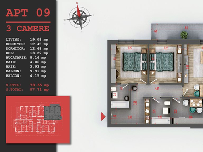 AP. 3 CAMERE INTR UN BLOC P+3