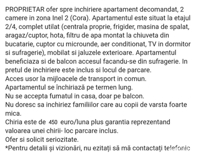 Apartament Decomandat de închiriat zona Inel 2