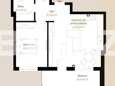 Apartament 2 camere cu CF, 49,92 mp + balcon 9,39, zona Vivo