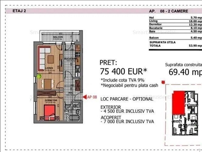 Apartament 2 camere cu terasa 28mp!FINISAT!Penthouse/Catanelor