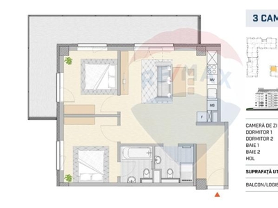 Apartament 3 camere, 68mp si balcon de 24mp, finisat, Parcul Feroviari