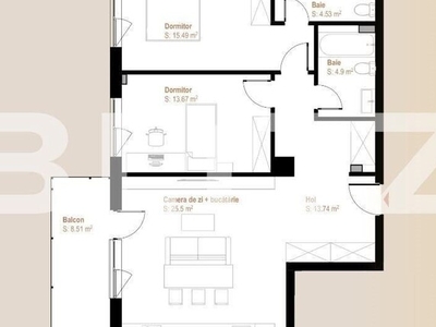 Apartament 3 camere, 77,83 mp + balcon 8,51 mp, zona Vivo