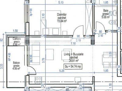 Apartament semidecomandat, 54.74 mp utili, incalzire in pardoseala, lift, acces restrictionat