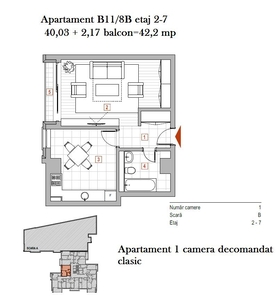 Apartament 1 camera, decomandat, 42 mp-diferite etaje. Gara-Centru!
