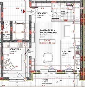 Apartament de 2 camere ,48 mp cu terasa Avram Iancu