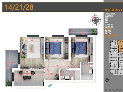 Apartament decomandat 3 camere Incalzire in Pardoseala