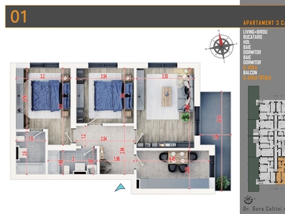 Apartament cu 3 camere, decomandat, situat in zona Semicentrala!