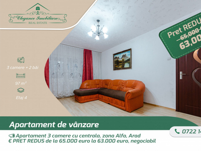 Apartament 3 camere cu centrala