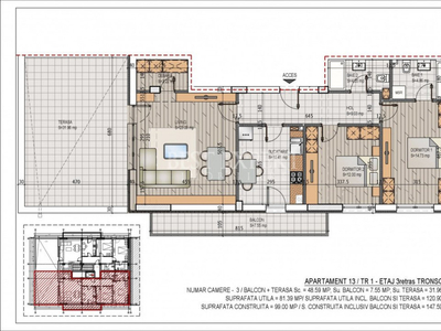 Apartament 3 camere decomandat plus Terasa