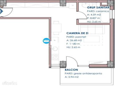Apartament de vanzare 1 camera openspace, 35 mp, bloc nou, Pacurari Re
