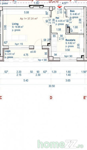 Apartament 1 camera dec sup.38 mp cu parcare inclusa Floresti