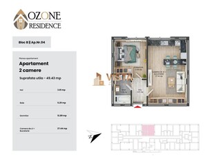 Ozone Residence, Apartament tip studio, 49 mp utili, Tractorul