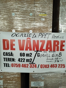 Ocazie. vînd cotă parte din proprietate. 6 părti din 8,din casă 60mp,teren 422 mp. cluj-napoca