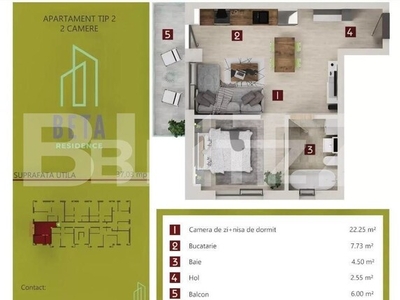 Apartament 2 camere, 37 mp, parcare subterana, Complex Beta