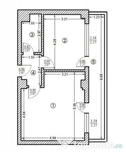 Apartament de doua camere semidecomandate, 45mp, terasa, zon