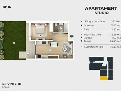 Apartament 2 camere Metrou Berceni, apartament tip studio