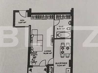 Apartament semifinisat de 40 m2 etaj intermediar, balcon, zona Iulius Mall